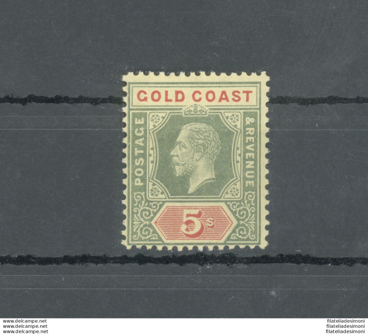 1913-21 Gold Coast, Stanley Gibbons N. 82b, 5 Scellini Green And Red, White Back, MNH** - Otros & Sin Clasificación