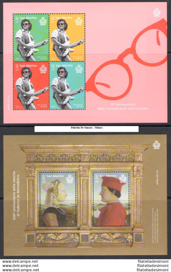 2022 San Marino, Francobolli Nuovi, Annata Completa, 20 Valori + 6 Foglietti - MNH** - Komplette Jahrgänge