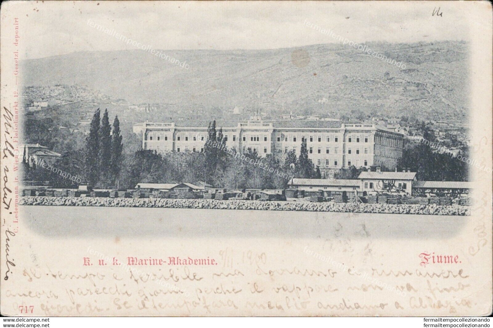Ao62 Cartolina Fiume Marine Akademie 1900  Croazia - Autres & Non Classés