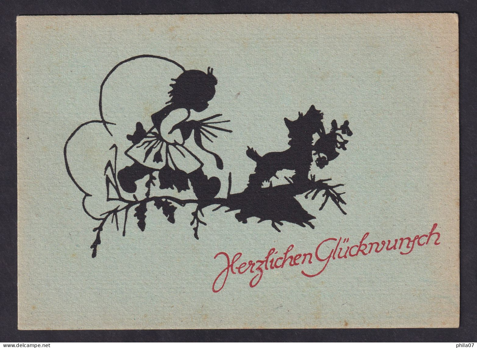 Herzlichen Gluckwunsch - Girl And Dog / Postcard Not Circulated, 2 Scans - Silhouettes