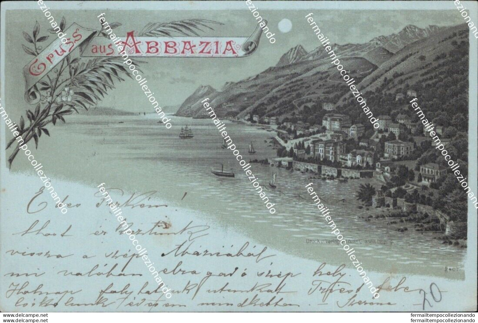 Am751 Cartolina Gruss Aus Abbazia 1898  Croazia - Andere & Zonder Classificatie