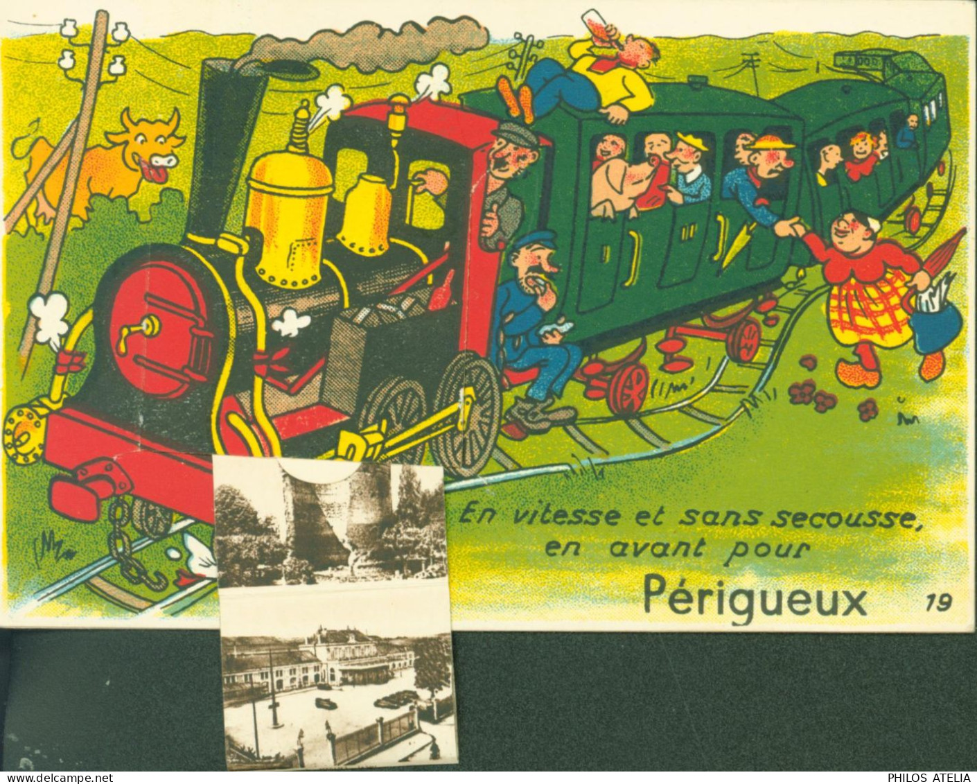 CPA CP Carte à Système 24 Dordogne En Vitesse Et Sans Secousse En Avant Pour Périgueux Train Multivues - Périgueux