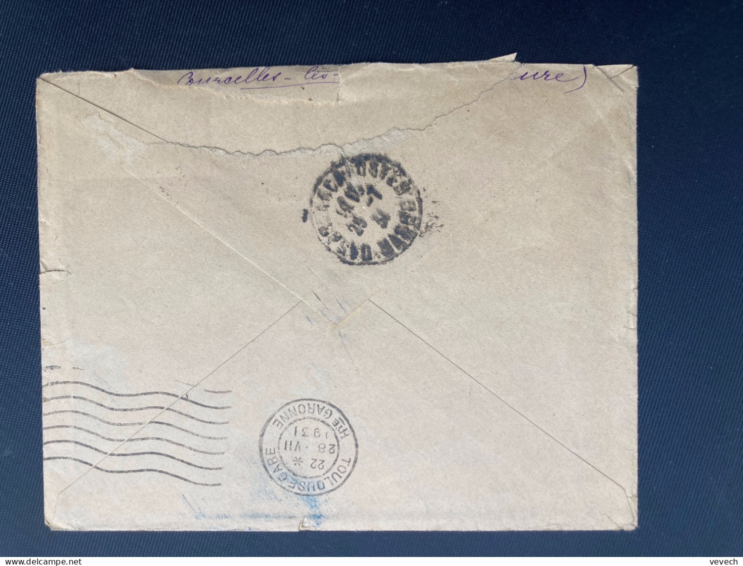 LETTRE Par Avion Pour ALGERIE TP FACHI 50c + Paire OBL. HEXAGONALE Tiretée 27-7 31 GISORS (EURE) CP N°10 - 1921-1960: Modern Tijdperk