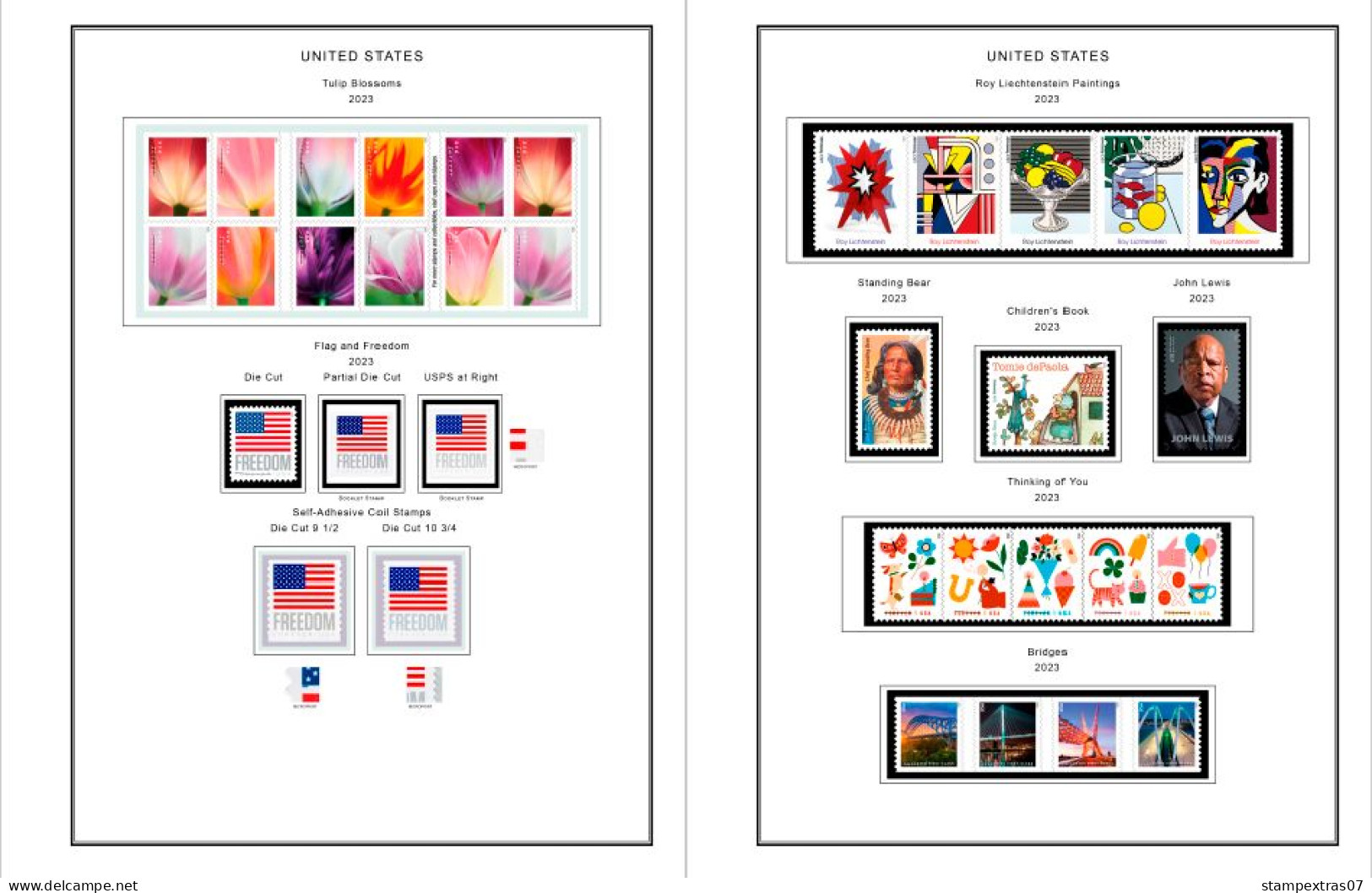 COLOR PRINTED USA 2021-2023 STAMP ALBUM PAGES (34 illustrated pages) >> FEUILLES ALBUM