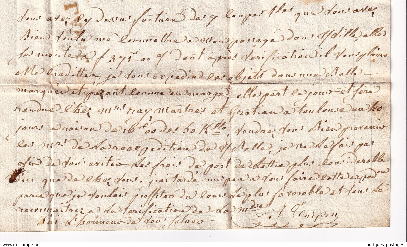 Lettre Laval 6 Mai 1815 Turpin Mayenne pour Castelnaudary Aude Grilleret