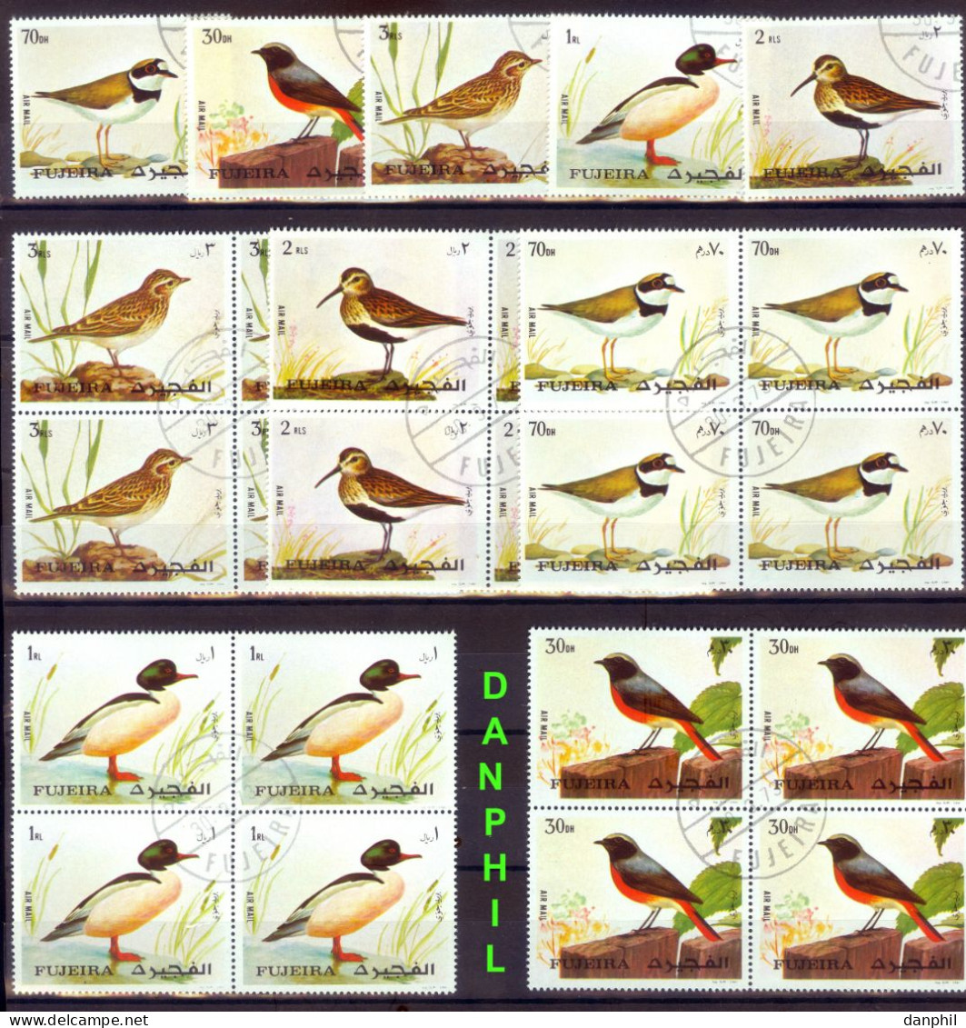 Fujeira 1972 Mi#1356-60 "Birds" - Gest. CTO - Vierblock +1 Serie - Fudschaira