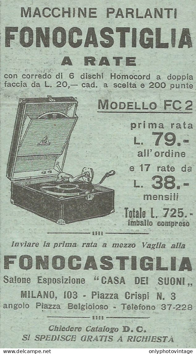 Macchine Parlanti FONOCASTIGLIA - Pubblicit� 1930 - Advertising - Advertising