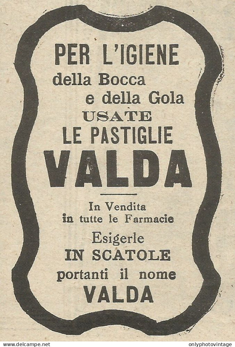 Pastiglie Valda Per L'igiene Della Bocca - Pubblicit� 1930 - Advertising - Advertising