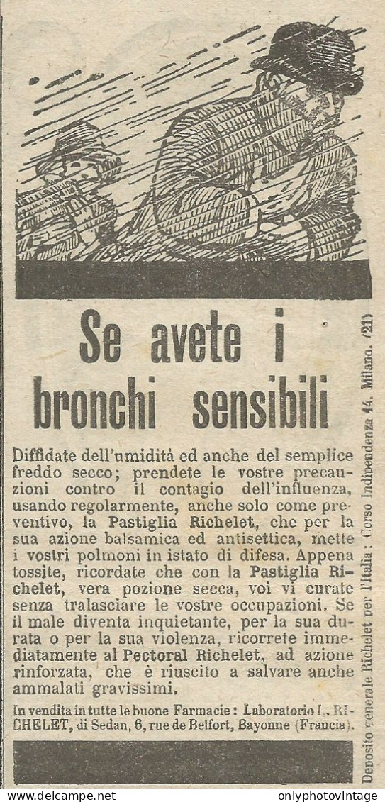 Pectoral Richelet Per Bronchi Sensibili - Pubblicit� 1926 - Advertising - Advertising