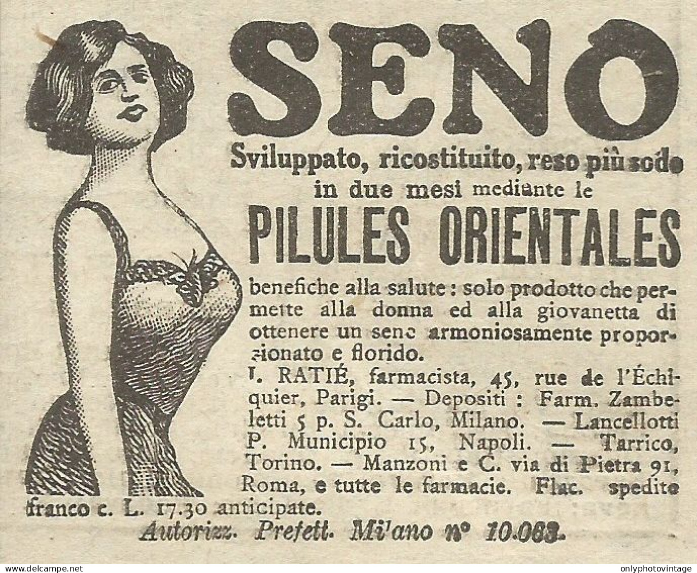 Seno Perfetto Con Pilules Orientales - Pubblicit� 1928 - Advertising - Advertising