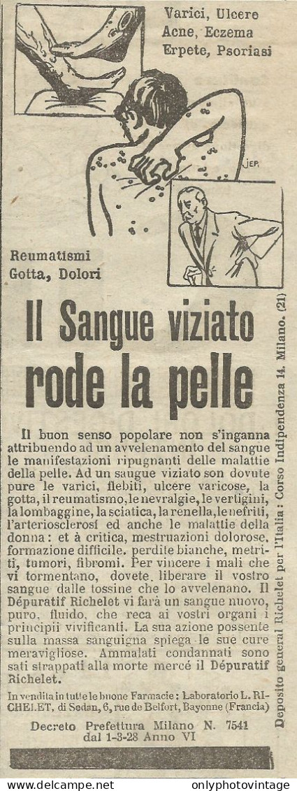 Depuratif Richelet Il Sangue Viziato Rode - Pubblicit� 1928 - Advertising - Advertising