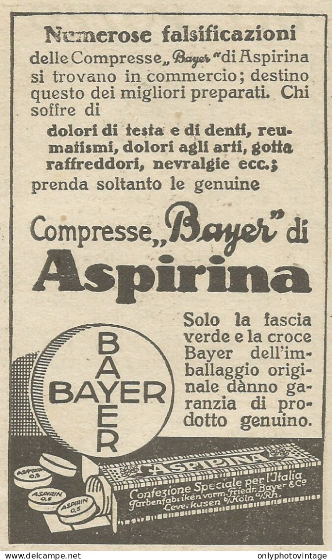 ASPIRINA - Numerose Falsificazioni - Pubblicit� 1926 - Advertising - Advertising