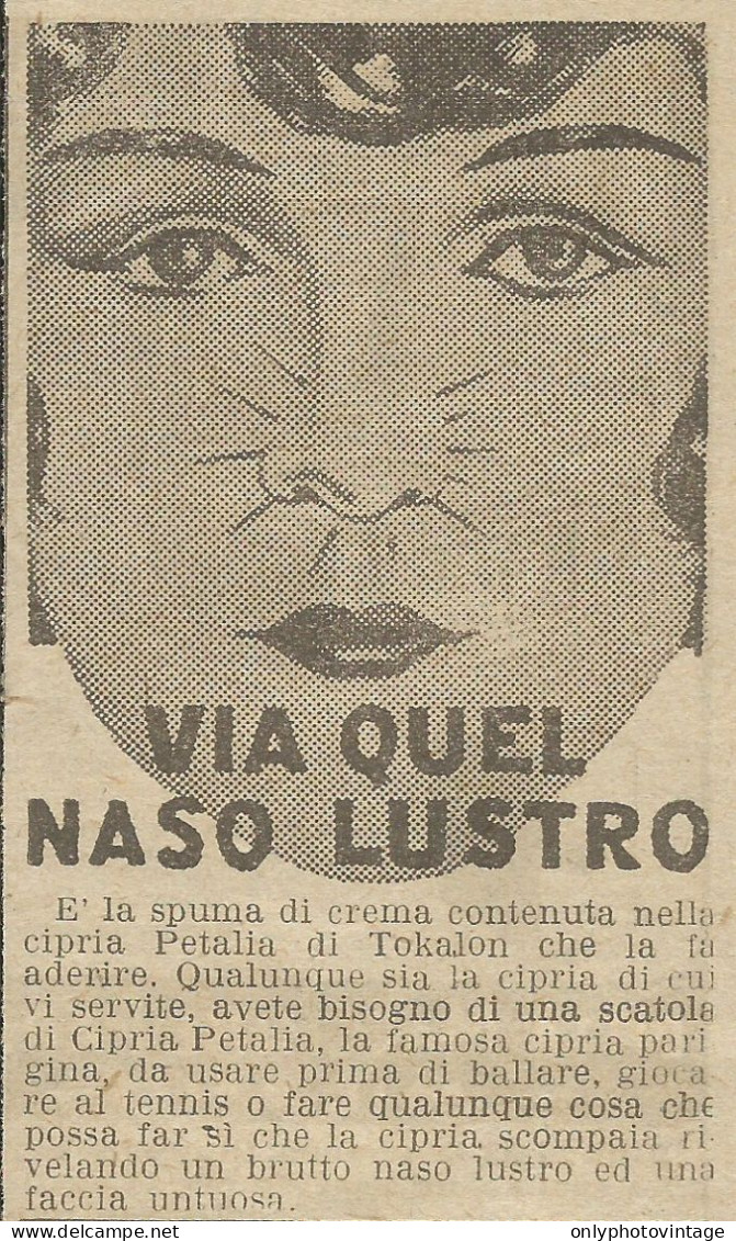 Crema TOKALON Via Quel Naso Lustro - Pubblicit� 1926 - Advertising - Advertising
