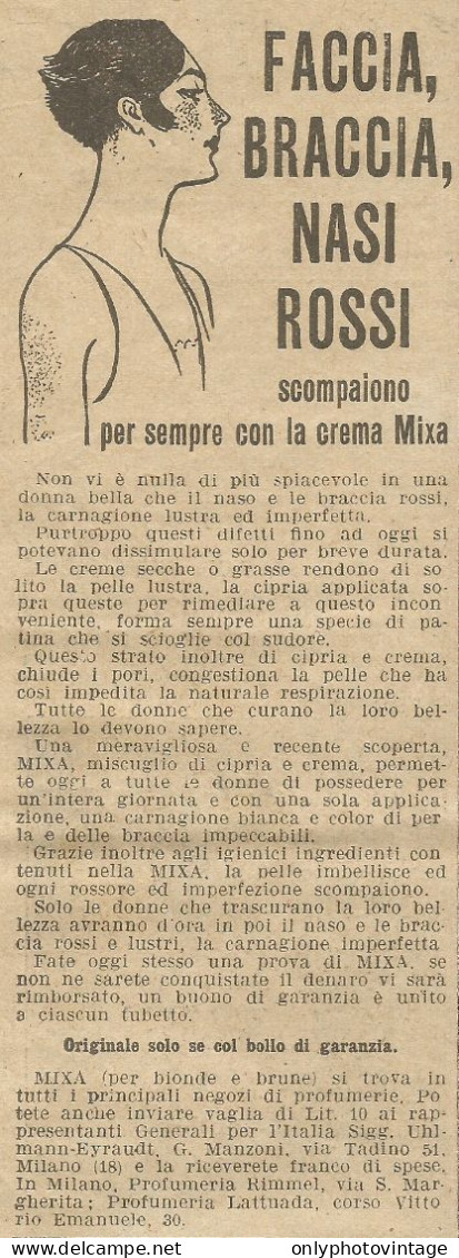 Crema MIXA Per Il Naso Rosso - Pubblicit� 1926 - Advertising - Advertising