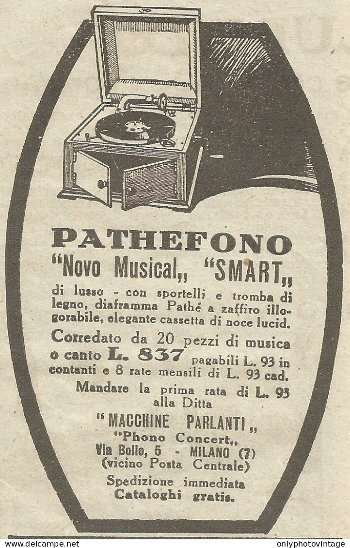 Pathefono Novo Musical E SMART - Pubblicit� 1926 - Advertising - Advertising