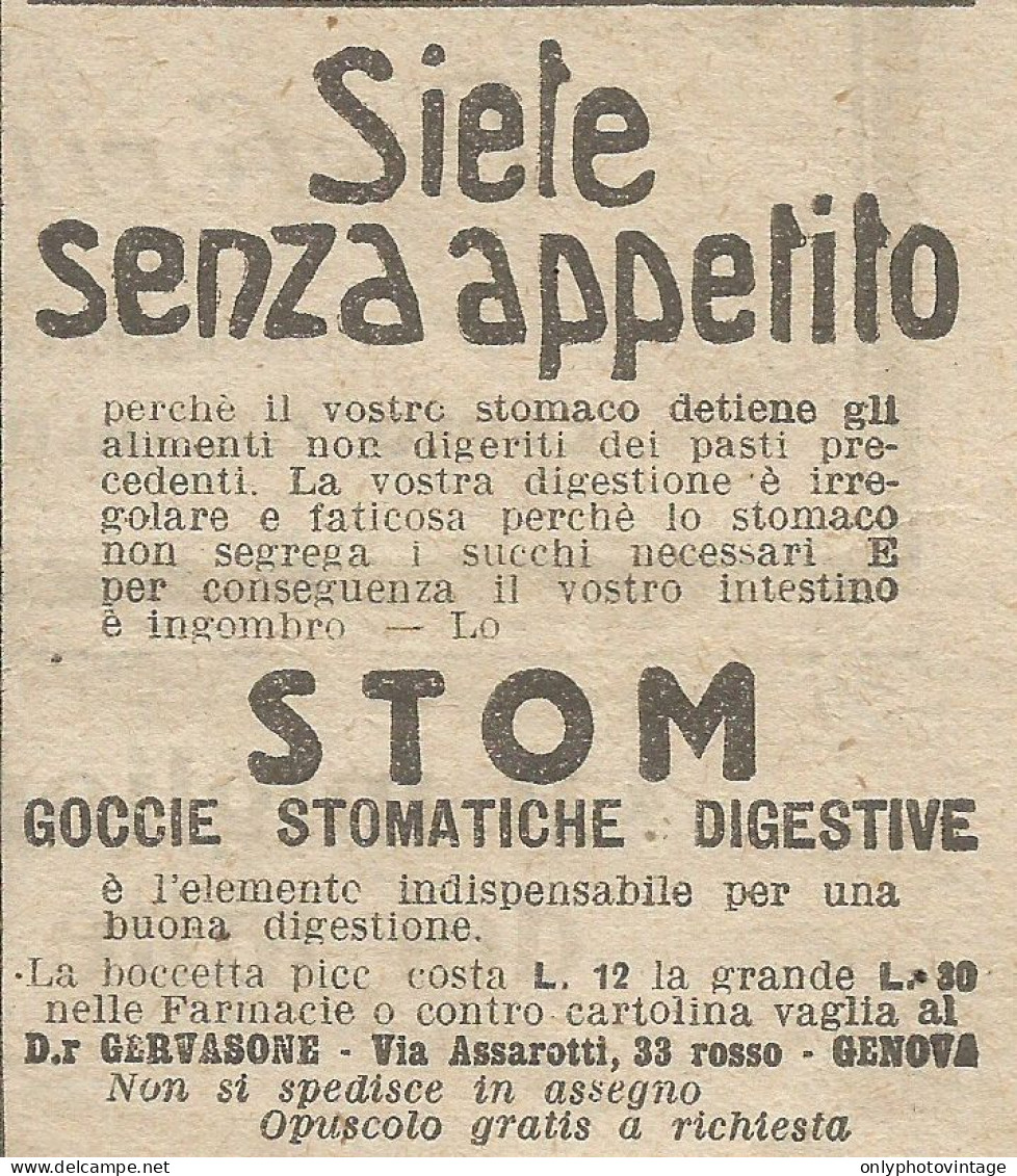 STOM Gocce Stomatiche Digestive - Pubblicit� 1926 - Advertising - Advertising