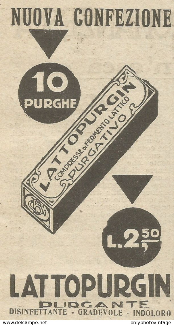 Lattopurgin Purgativo - Fermenti Lattici - Pubblicit� 1926 - Advertising - Advertising