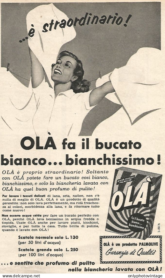 OLA' Fa Il Bucato Bianchissimo - Pubblicit� Del 1958 - Vintage Advertising - Publicidad