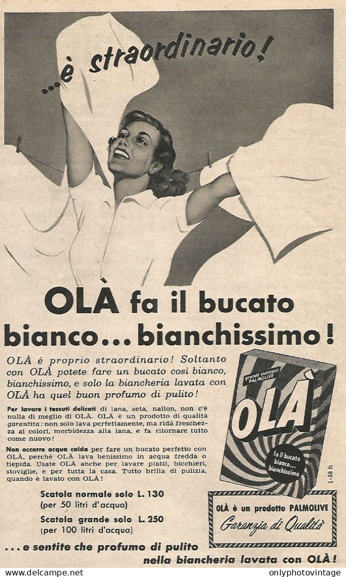 OLA' Fa Il Bucato Bianchissimo - Pubblicit� Del 1958 - Vintage Advertising - Publicidad