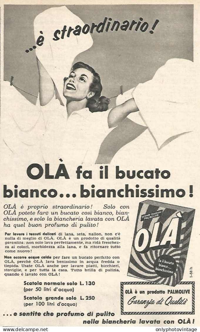 OLA' Fa Il Bucato Bianchissimo - Pubblicit� Del 1958 - Vintage Advertising - Publicidad