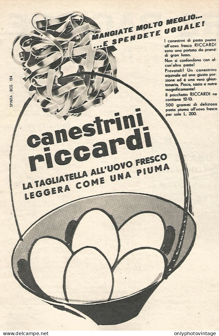 Canestrini RICCARDI - Pubblicit� Del 1958 - Vintage Advertising - Publicidad