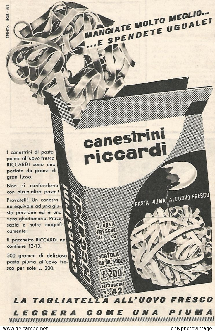 Canestrini RICCARDI - Pubblicit� Del 1958 - Vintage Advertising - Publicidad