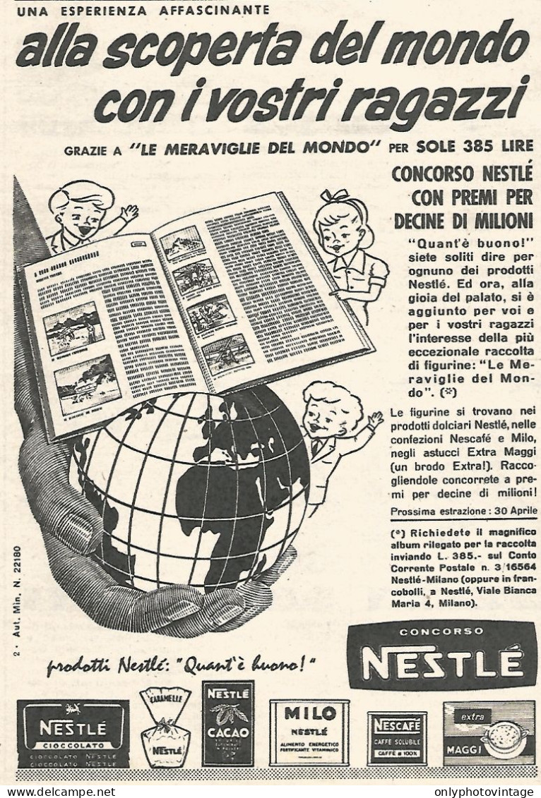 Concorso Prodotti NESTLE' - Pubblicit� Del 1958 - Vintage Advertising - Publicidad