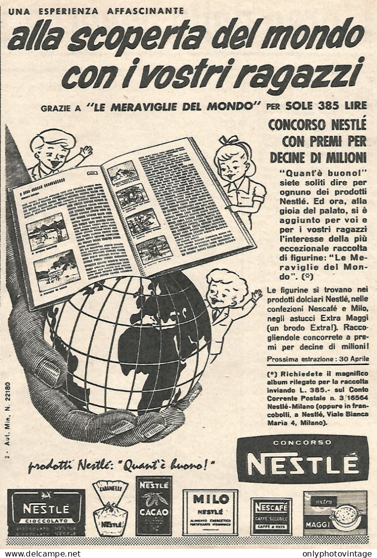 Concorso Prodotti NESTLE' - Pubblicit� Del 1958 - Vintage Advertising - Publicidad