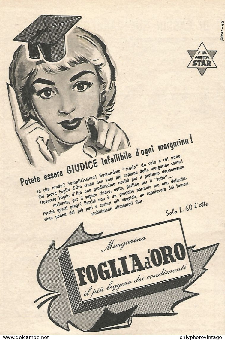 Margarina FOGLIA D'ORO - Pubblicit� Del 1958 - Vintage Advertising - Publicidad