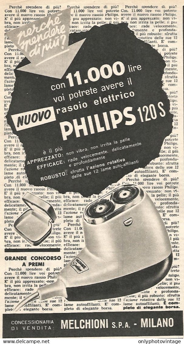 Rasoio Elettrico PHILIPS 120S - Pubblicit� Del 1958 - Vintage Advertising - Publicidad