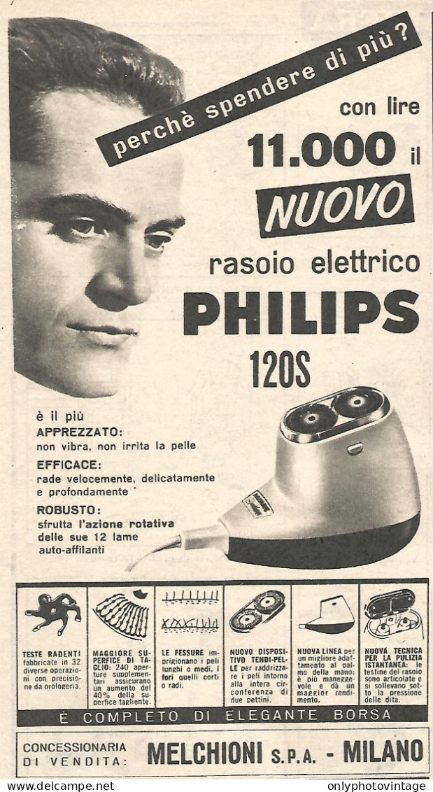 Rasoio Elettrico PHILIPS 120S - Pubblicit� Del 1958 - Vintage Advertising - Publicidad