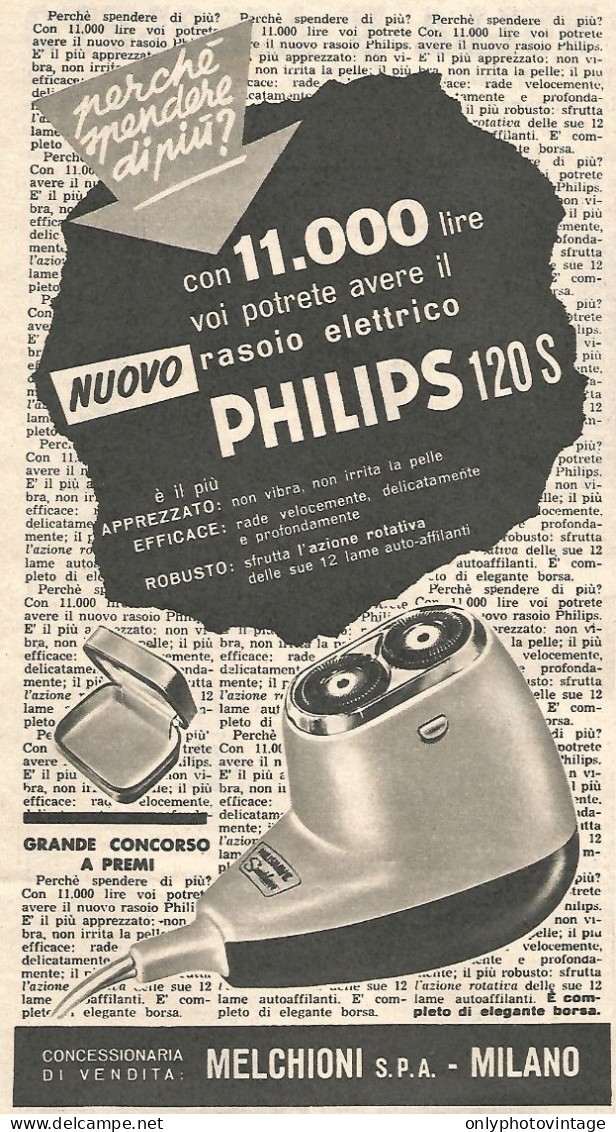 Rasoio Elettrico PHILIPS 120S - Pubblicit� Del 1958 - Vintage Advertising - Publicidad