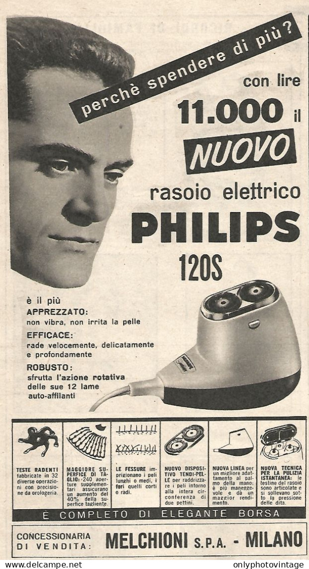 Rasoio Elettrico PHILIPS 120S - Pubblicit� Del 1958 - Vintage Advertising - Publicidad