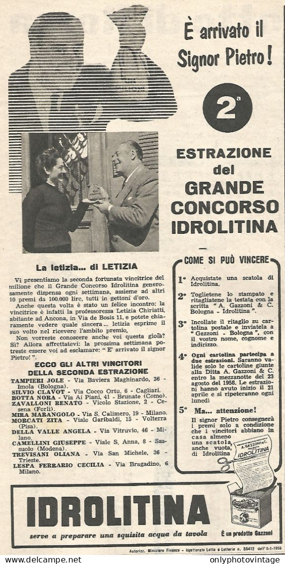 IDROLITINA - Letizia Chiriatti Di Ancona - Pubblicit� Del 1958 - Advert - Publicidad