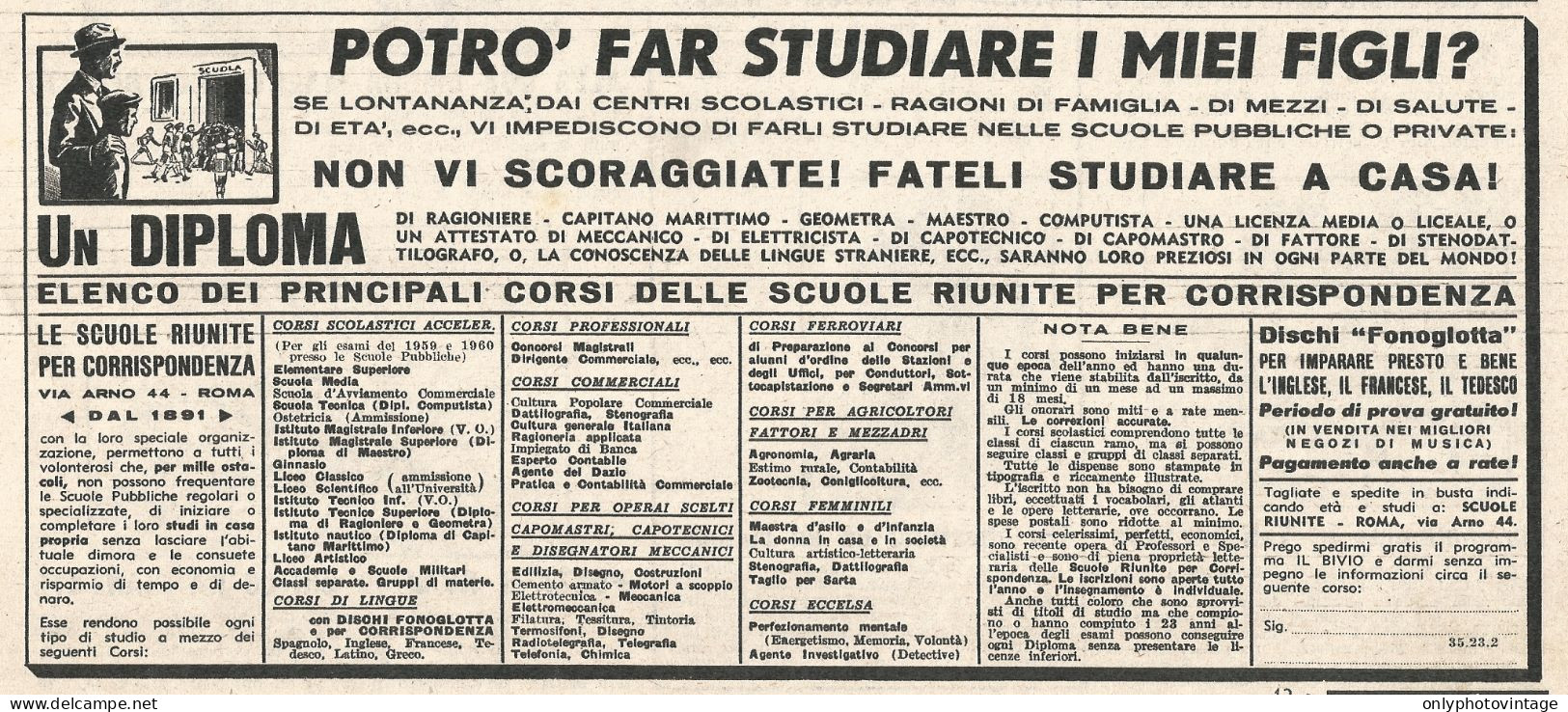 Scuole Riunite Per Corrispondenza - Pubblicit� Del 1958 - Vintage Ad - Advertising