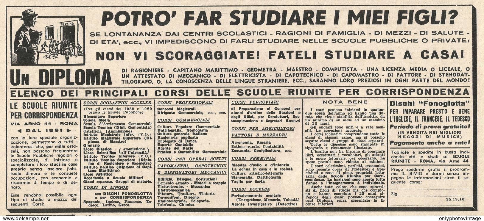 Scuole Riunite Per Corrispondenza - Pubblicit� Del 1958 - Vintage Ad - Advertising