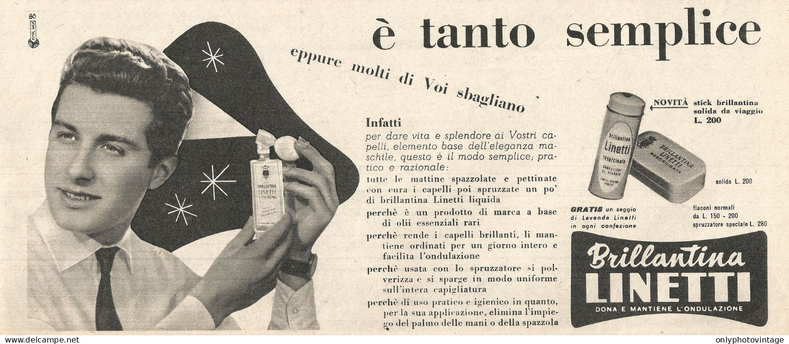 Brillantina LINETTI - Pubblicit� Del 1958 - Vintage Advertising - Publicités
