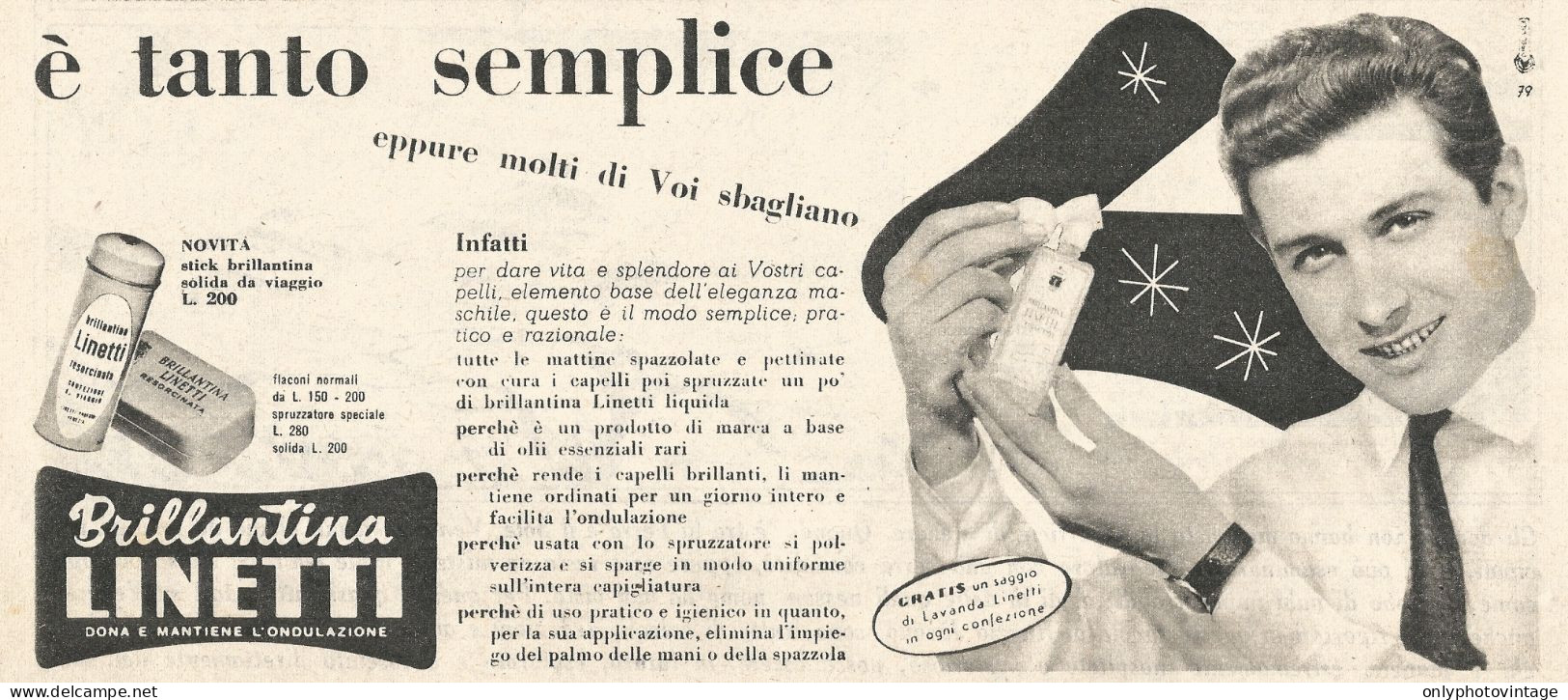 Brillantina LINETTI - Pubblicit� Del 1958 - Vintage Advertising - Publicités