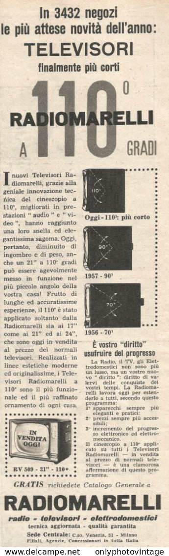 Televisori RADIOMARELLI - Pubblicit� Del 1958 - Vintage Advertising - Advertising