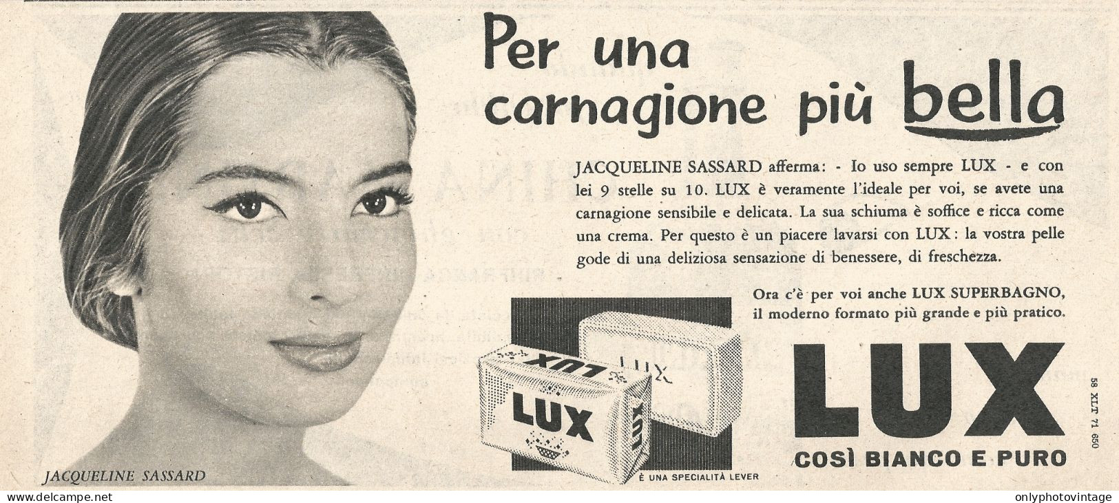 Sapone LUX - Jacqueline Sassard - Pubblicit� Del 1958 - Vintage Advert - Publicités