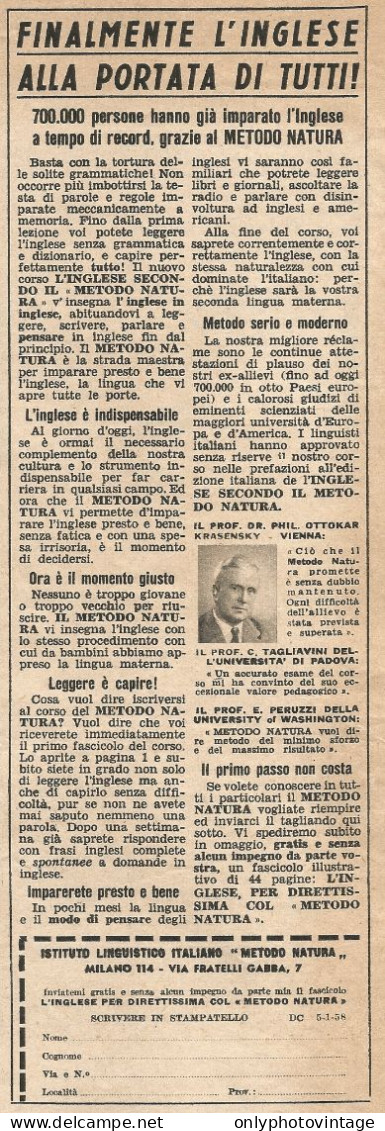 Istituto Linguistico Italiano - Milano - Pubblicit� Del 1958 - Vintage Ad - Advertising