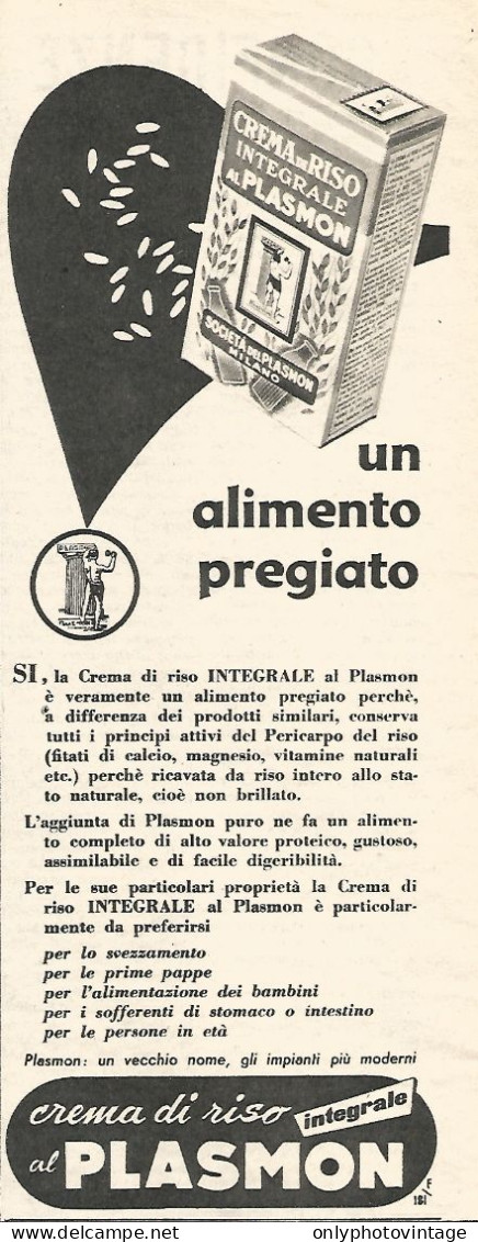 Crema Di Riso Al PLASMON - Pubblicit� Del 1958 - Vintage Advertising - Publicités