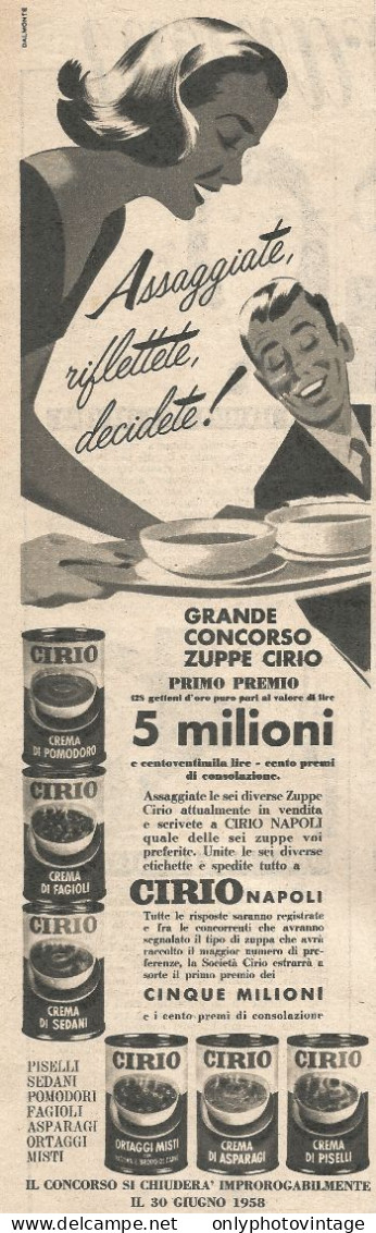 Grande Concorso Zuppe CIRIO - Pubblicit� Del 1958 - Vintage Advertising - Advertising
