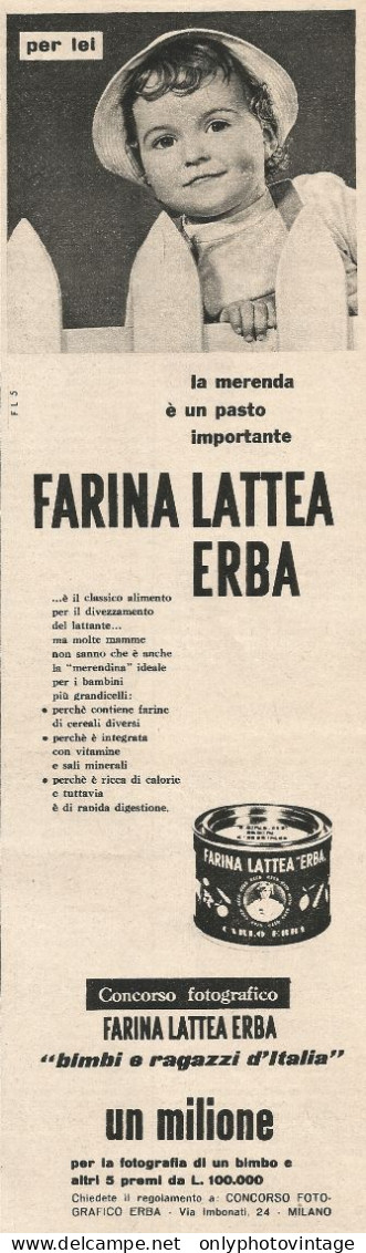 Farina Lattea ERBA - Pubblicit� Del 1958 - Vintage Advertising - Publicités