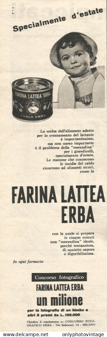 Farina Lattea ERBA - Pubblicit� Del 1958 - Vintage Advertising - Publicités