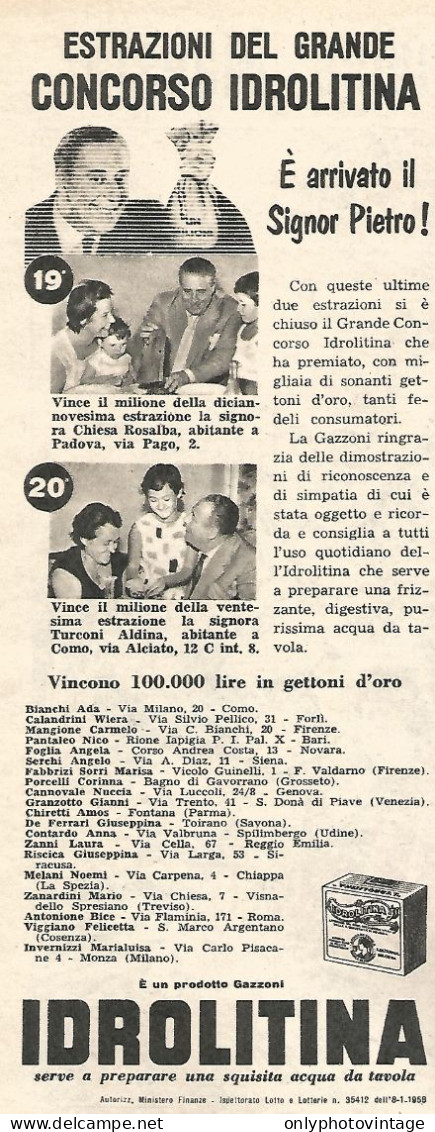 Estrazione Del Concorso IDROLITINA - Pubblicit� Del 1958 - Vintage Advert - Publicités