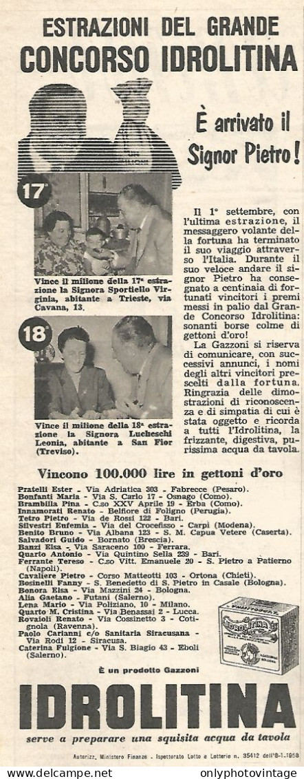 Estrazione Del Concorso IDROLITINA - Pubblicit� Del 1958 - Vintage Advert - Publicités