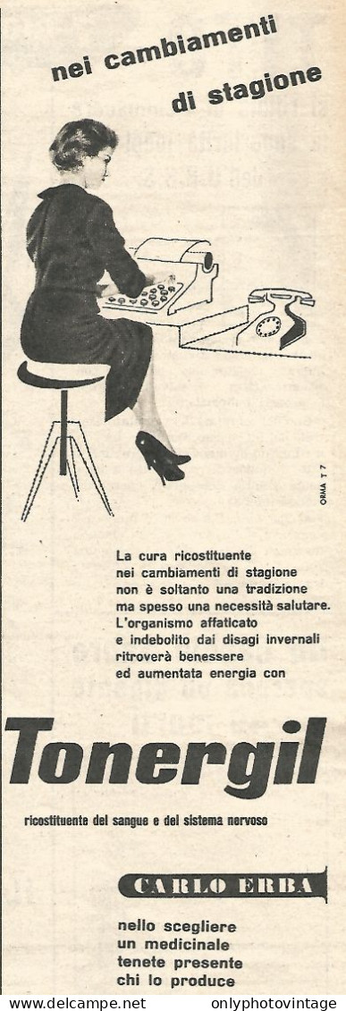 TONERGIL - Carlo Erba - Pubblicit� Del 1958 - Vintage Advertising - Publicités