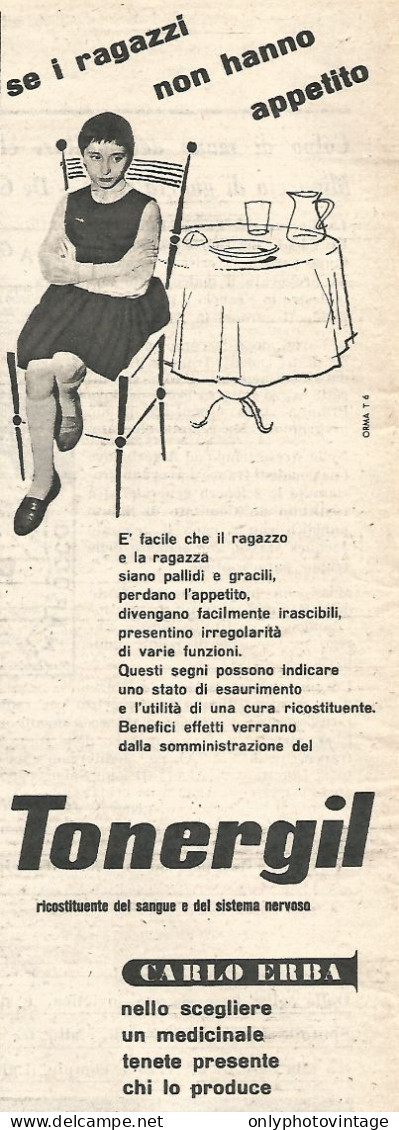 TONERGIL - Carlo Erba - Pubblicit� Del 1958 - Vintage Advertising - Publicités