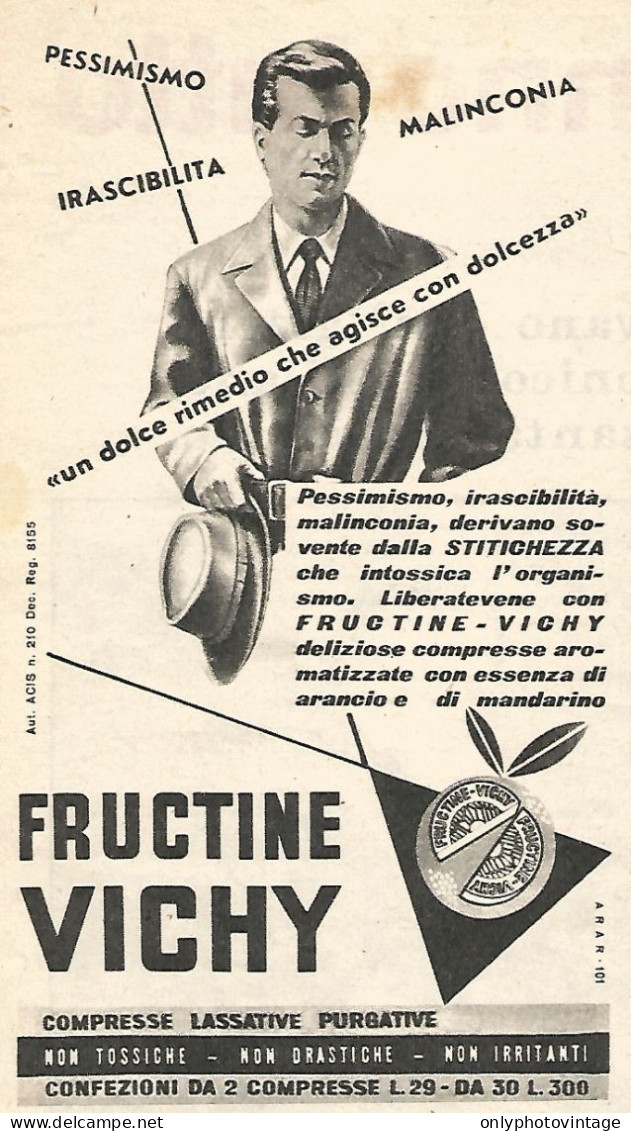 Lassativo Fructine VICHY - Pubblicit� Del 1958 - Vintage Advertising - Advertising